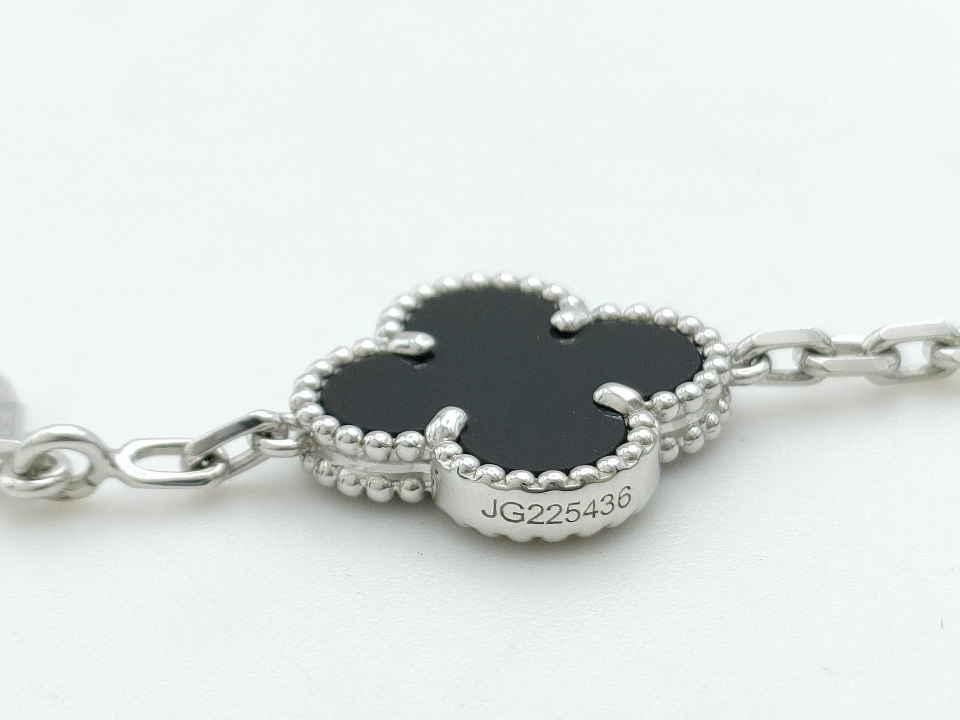 Van Cleef & Arpels Vintage Alhambra Onyx and Diamond Bracelet in WG Au750, 12.1g 