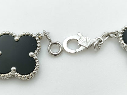 Van Cleef & Arpels Vintage Alhambra Onyx and Diamond Bracelet in WG Au750, 12.1g 