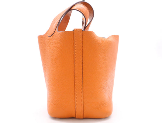 HERMES Picotin PM Orange Taurillon Clemence Leather Handbag with Box and Dust Bag