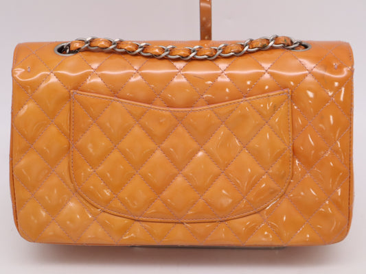 CHANEL Enamel Matelasse 26 Double Flap Double Chain Shoulder Bag with Sterling Silver Hardware and Orange Seal 6662396