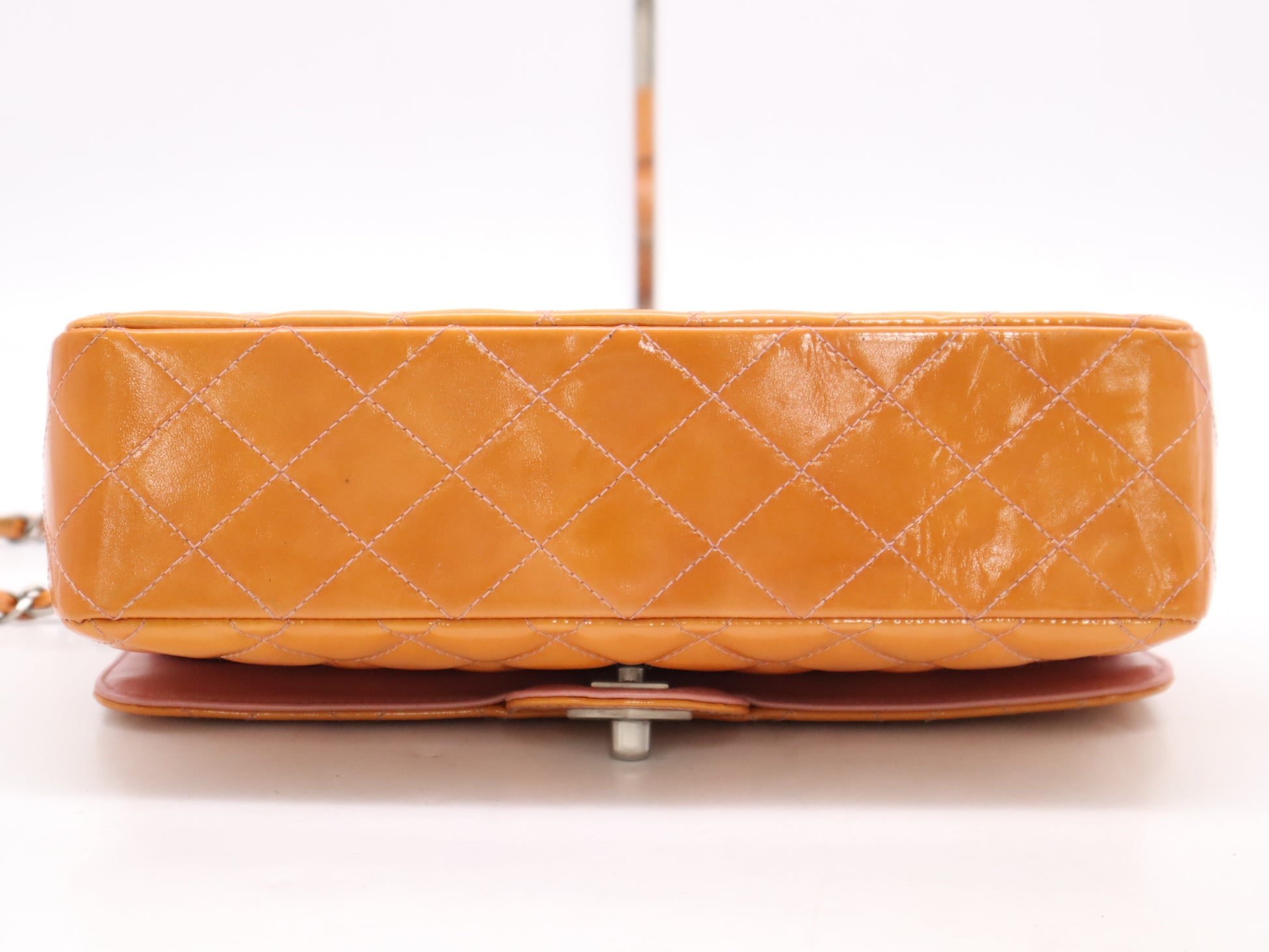 CHANEL Enamel Matelasse 26 Double Flap Double Chain Shoulder Bag with Sterling Silver Hardware and Orange Seal 6662396