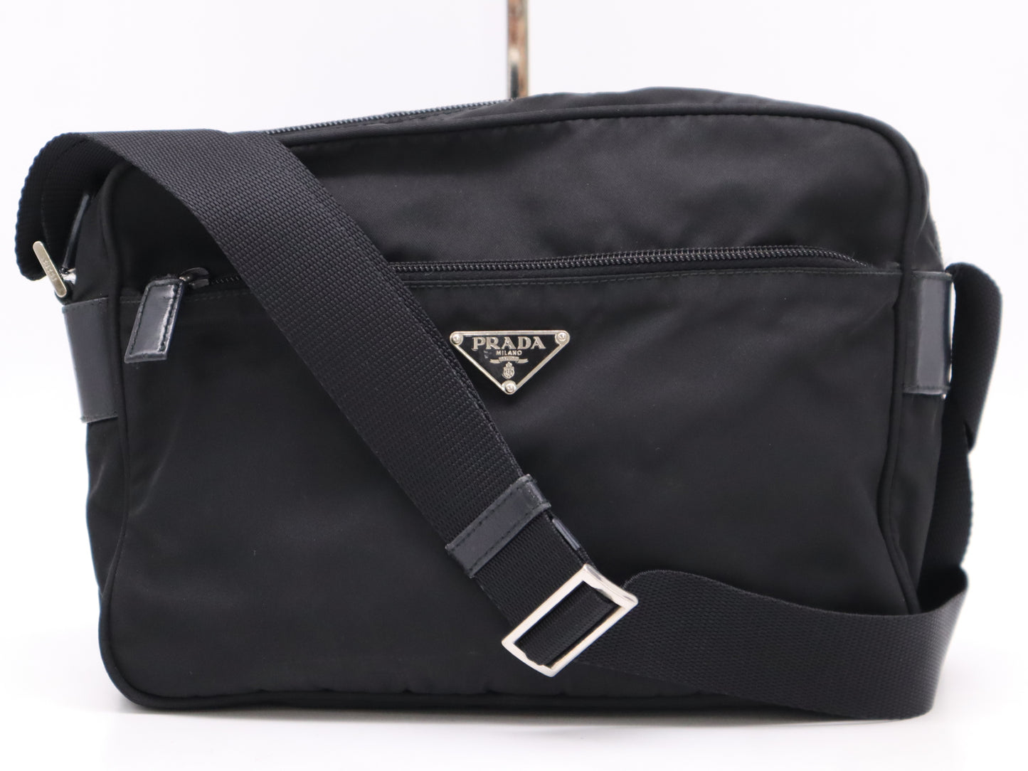 PRADA nylon triangle logo nylon shoulder bag with white tag