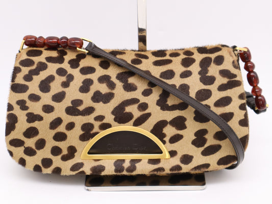 Dior Harako/Patent Leather Maris Pearl Leopard Print Handbag