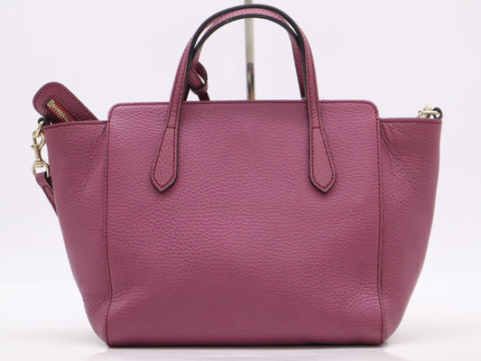 GUCCI Leather Swing Mini 2-Way Bag, Purple, with Name Tag and Shoulder Strap