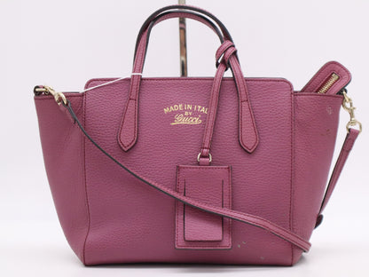 GUCCI Leather Swing Mini 2-Way Bag, Purple, with Name Tag and Shoulder Strap