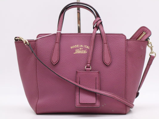 GUCCI Leather Swing Mini 2-Way Bag, Purple, with Name Tag and Shoulder Strap