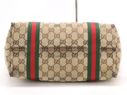 GUCCI 137396 GG Canvas Tote Bag, Sherry, Canvas and Leather, Brown Handbag