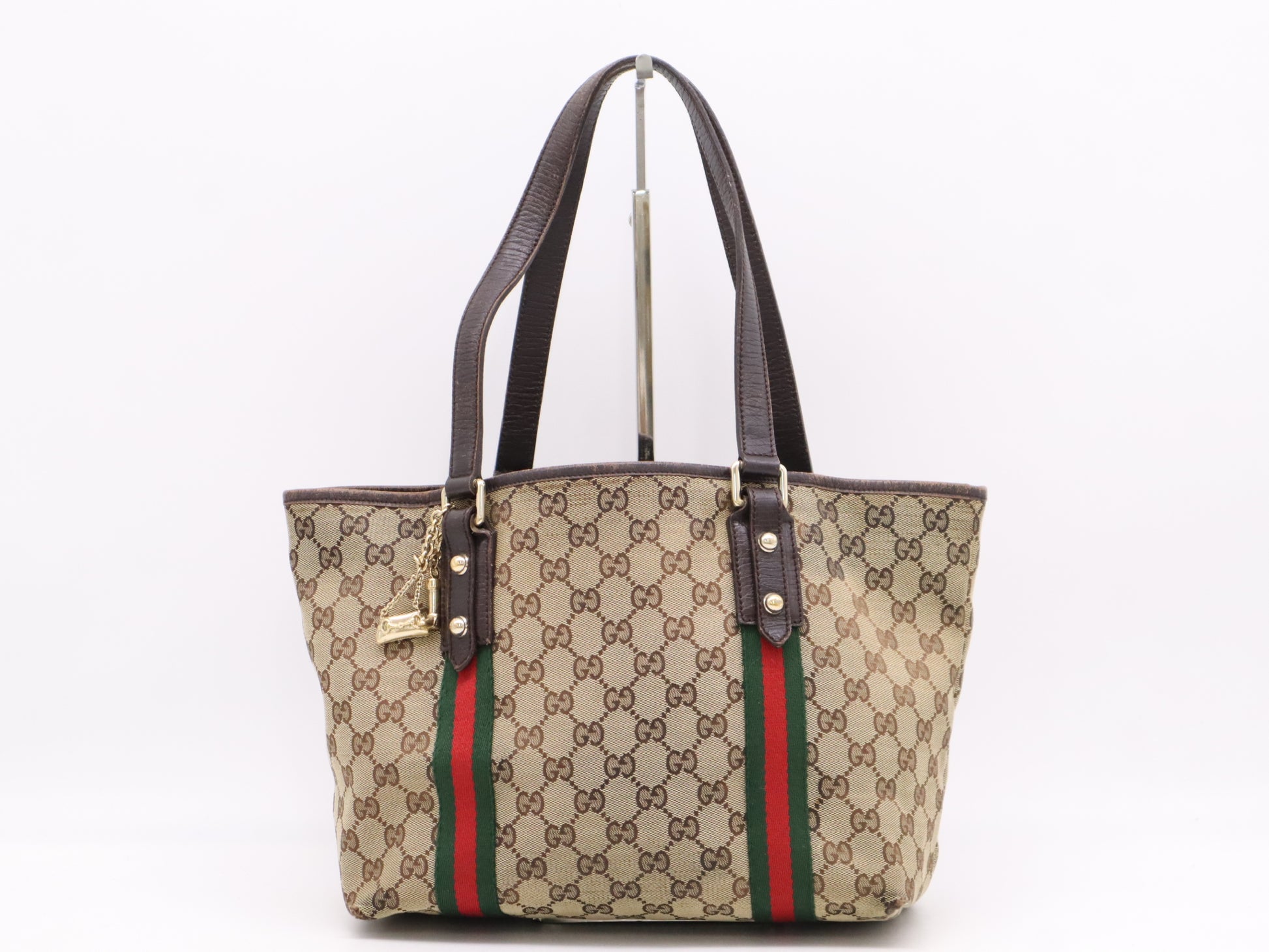 GUCCI 137396 GG Canvas Tote Bag, Sherry, Canvas and Leather, Brown Handbag