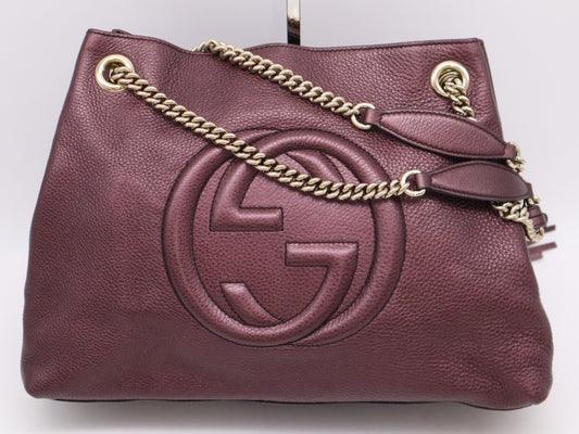 GUCCI 308982 Leather Soho Chain Shoulder Bag Purple Shoulder Bag