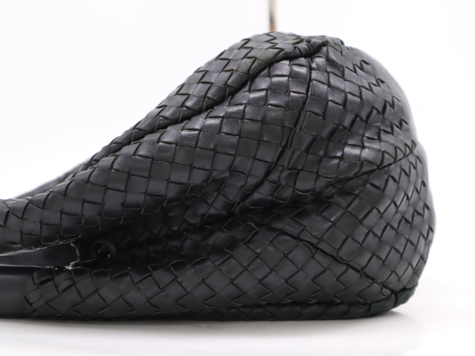 BOTTEGA VENETA BOTTEGA VENETA Lambskin Intrecciato Medium Campana Bag Black Tote Bag