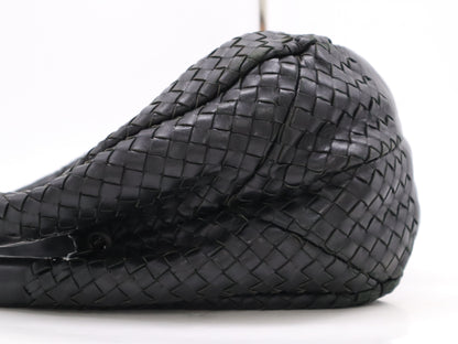 BOTTEGA VENETA BOTTEGA VENETA Lambskin Intrecciato Medium Campana Bag Black Tote Bag