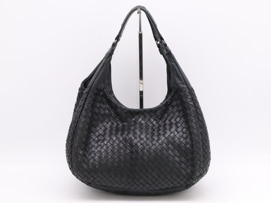BOTTEGA VENETA BOTTEGA VENETA Lambskin Intrecciato Medium Campana Bag Black Tote Bag
