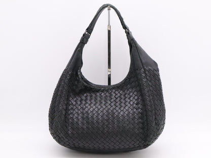 BOTTEGA VENETA BOTTEGA VENETA Lambskin Intrecciato Medium Campana Bag Black Tote Bag