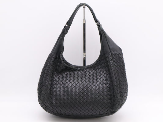 BOTTEGA VENETA BOTTEGA VENETA Lambskin Intrecciato Medium Campana Bag Black Tote Bag
