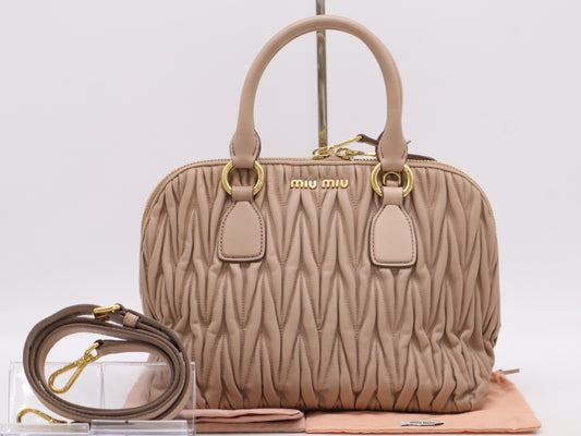 Miu Miu Miu Miu Leather Matelassé 2-Way Bag with Shoulder Strap, Dust Bag x 2, and Guarantee Card