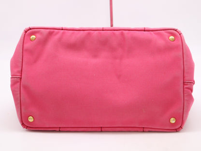 PRADA Canvas Canapa Tote #M Handbag, 2-Way, Fuchsia, with Shoulder Strap
