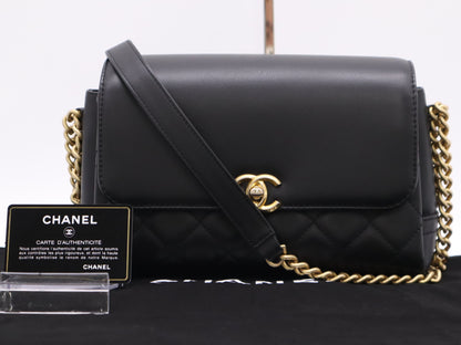 CHANEL Matelasse Chain Shoulder Bag in Black Lambskin with Dust Bag, Sticker, and Card Included, 28272240