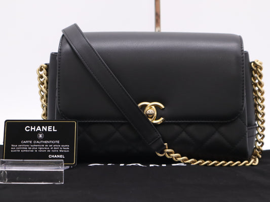 CHANEL Matelasse Chain Shoulder Bag in Black Lambskin with Dust Bag, Sticker, and Card Included, 28272240