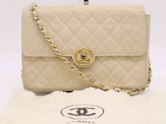 CHANEL Lambskin Mini Matelasse 20 Lambskin Single Flap Single Chain Shoulder Bag