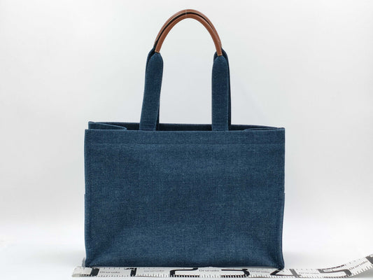 CELINE Denim Large Cabas Tote Bag with Logo Embroidery and Leather in Blue