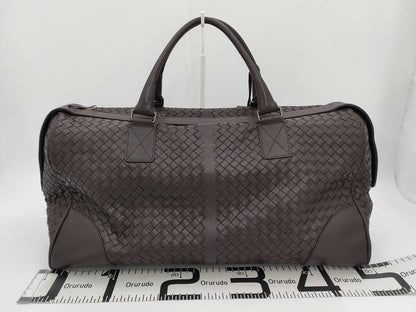 BOTTEGA VENETA Intrecciato Boston Bag, 2-Way Leather, Brown, with Strap, Dust Bag, Cloche, Padlock, and Key