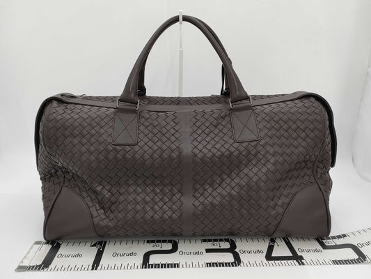 BOTTEGA VENETA Intrecciato Boston Bag, 2-Way Leather, Brown, with Strap, Dust Bag, Cloche, Padlock, and Key