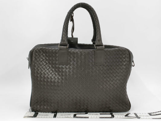 BOTTEGA VENETA Intrecciato Briefcase, 2-Way Leather, Brown, with Strap, Cloche, Padlock, Key, and Dust Bag