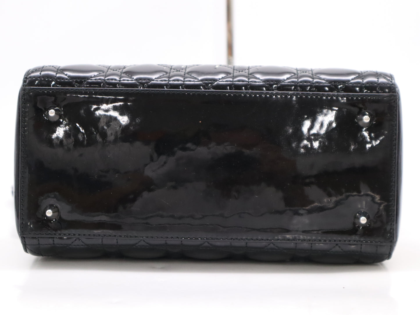 Dior Enamel Lady Dior Medium Cannage Handbag in Black with Silver Hardware, Two Straps, Dust Bag, and Card