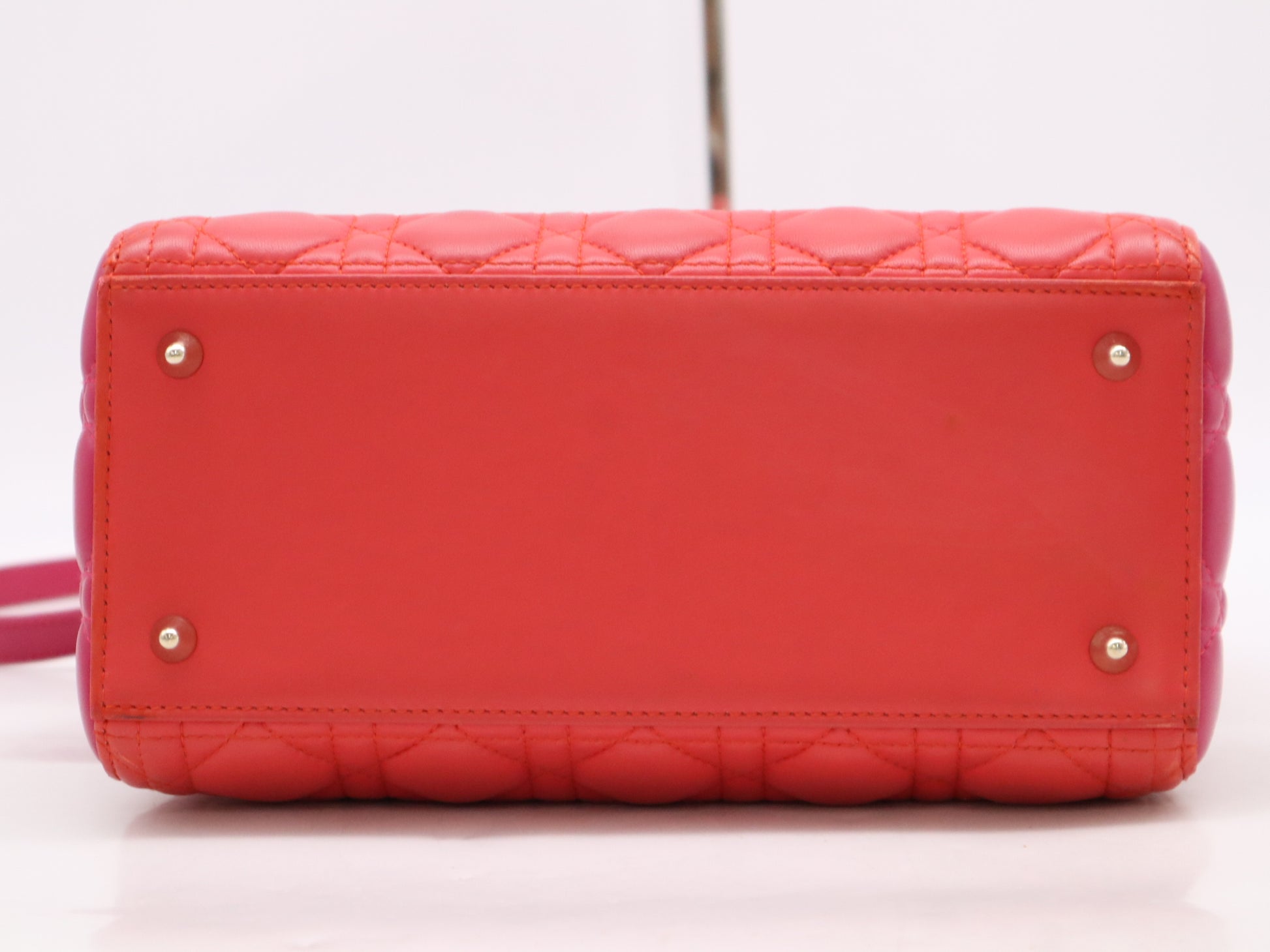 Dior Leather Lady Dior Medium Cannage Handbag with GD Hardware, Red and Pink, Shoulder Strap