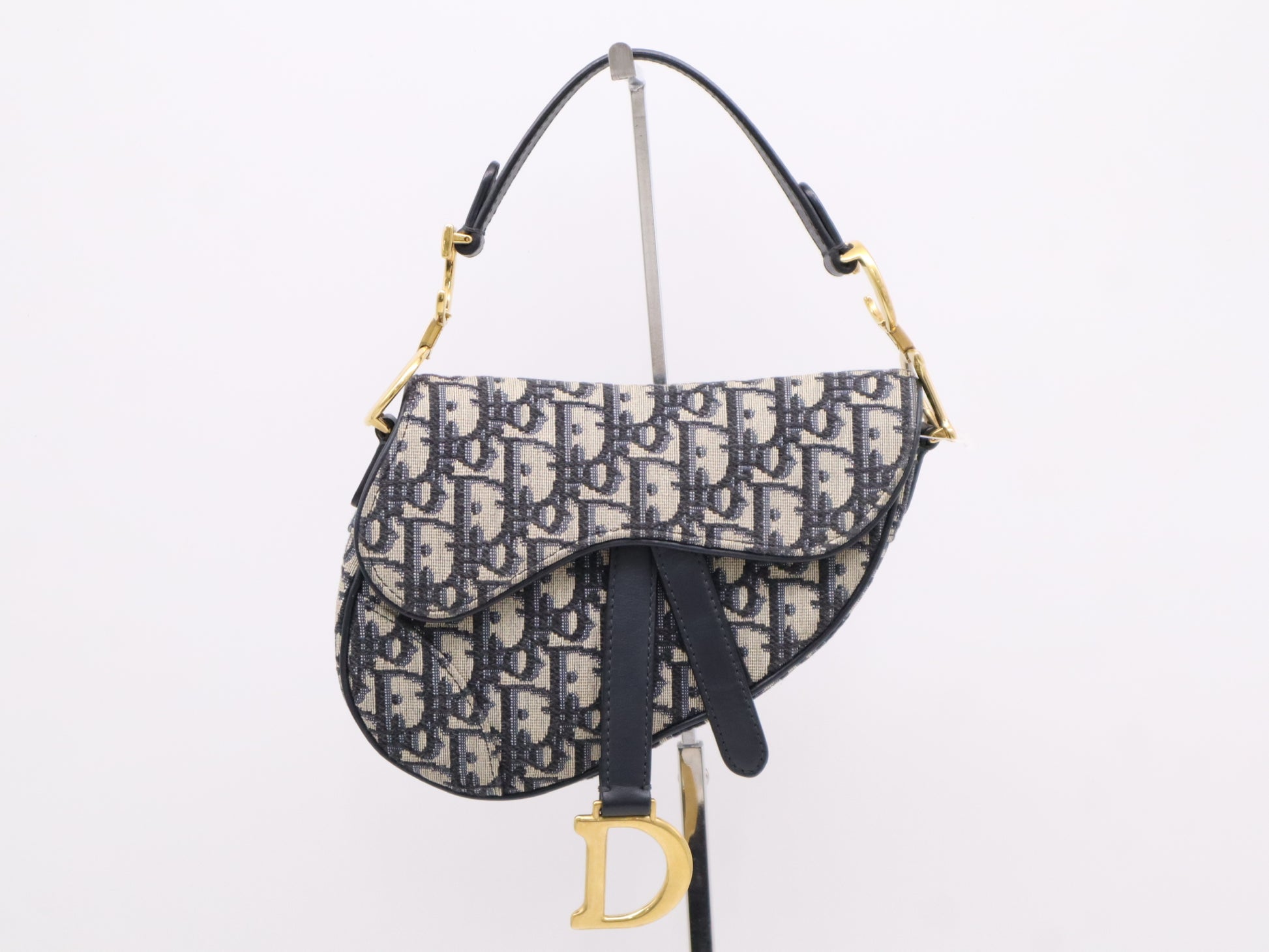 Dior M0455CTZQ_M928 Jacquard x Leather Dior Oblique Saddle Bag with GD Hardware, Navy