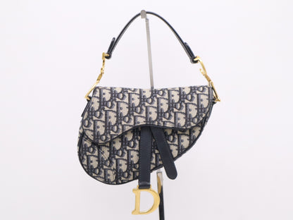 Dior M0455CTZQ_M928 Jacquard x Leather Dior Oblique Saddle Bag with GD Hardware, Navy