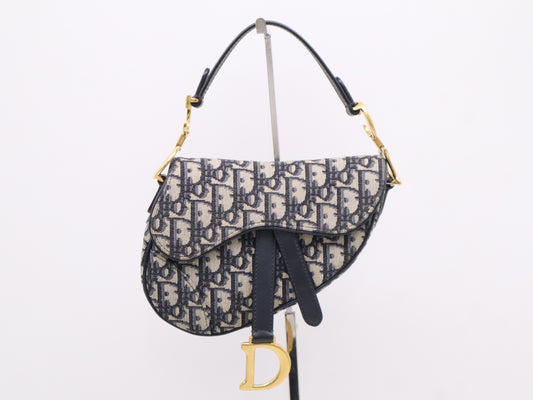 Dior M0455CTZQ_M928 Jacquard x Leather Dior Oblique Saddle Bag with GD Hardware, Navy