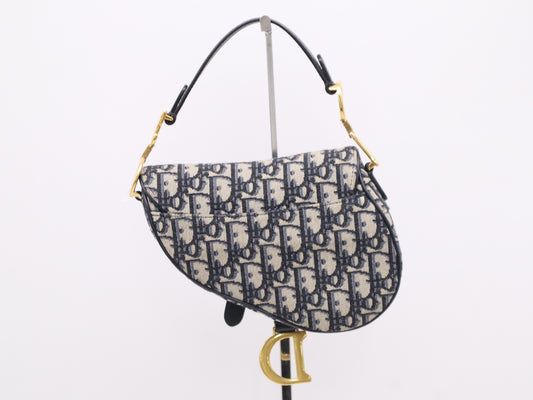 Dior M0455CTZQ_M928 Jacquard x Leather Dior Oblique Saddle Bag with GD Hardware, Navy