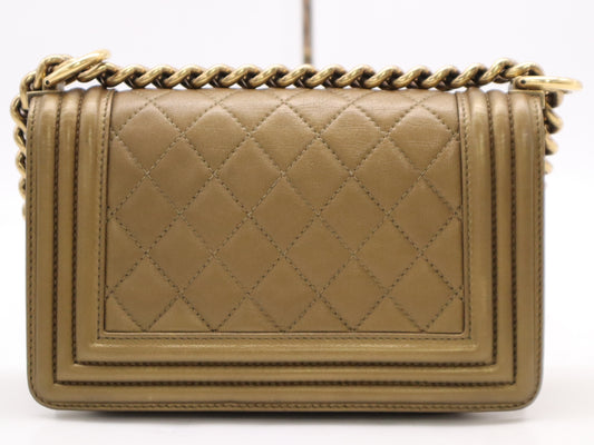 CHANEL Lambskin Boy Small Handbag with S Flap, S Chain, Gold Metal Hardware, Gold Seal, 16267272 Shoulder Bag