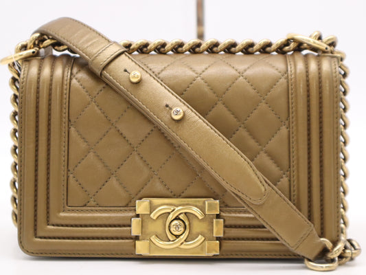 CHANEL Lambskin Boy Small Handbag with S Flap, S Chain, Gold Metal Hardware, Gold Seal, 16267272 Shoulder Bag