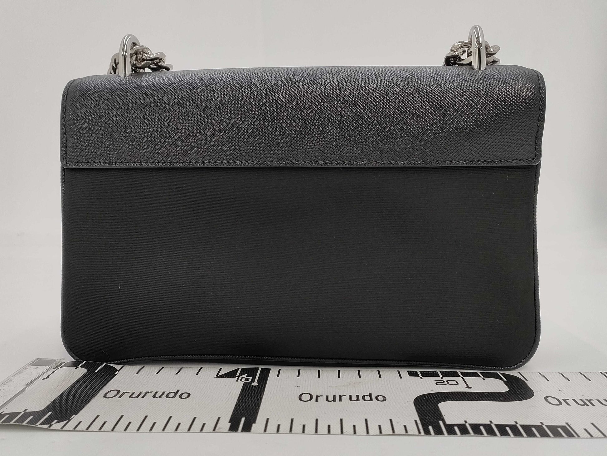 PRADA 1BD009 Nylon and Leather Chain Shoulder Bag, Black