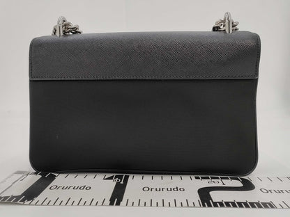 PRADA 1BD009 Nylon and Leather Chain Shoulder Bag, Black