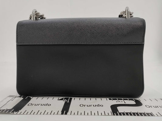 PRADA 1BD009 Nylon and Leather Chain Shoulder Bag, Black