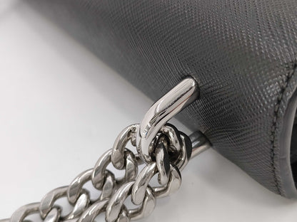 PRADA 1BD009 Nylon and Leather Chain Shoulder Bag, Black
