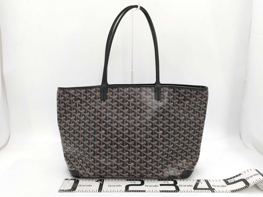 GOYARD Artois MM Tote Bag, Goyardine Canvas, Chevroche Calfskin Leather, Black Tote Bag