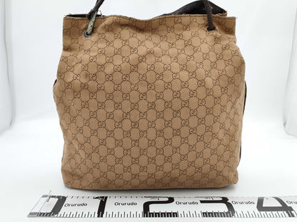 GUCCI 101340GG Canvas Tote Bag with Loop Handle, Canvas and Leather, Brown