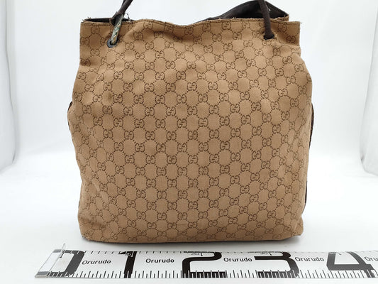 GUCCI 101340GG Canvas Tote Bag with Loop Handle, Canvas and Leather, Brown