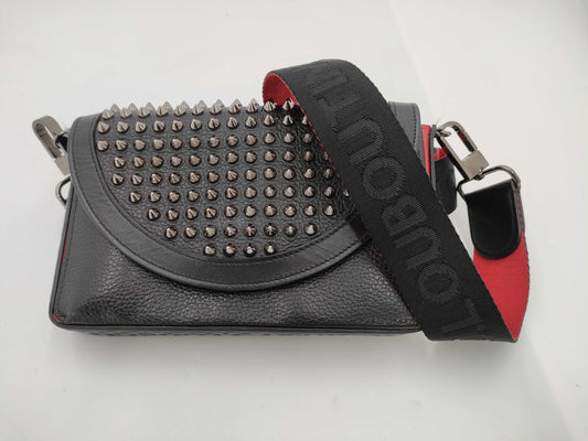 Christian Louboutin Leather Funky Shoulder Bag with Spike Studs and Black Strap