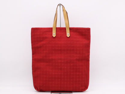 HERMES Nylon/Leather Amedaba MM Red Tote Bag with Silver Hardware
