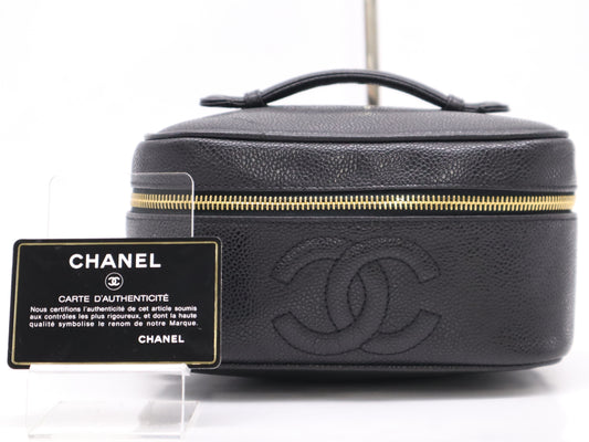 CHANEL Caviar Skin Vanity Bag, Black, GD Hardware, Card Holder, Sticker, 4645215, Handbag