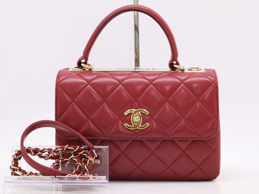 CHANEL Lambskin Matelasse Top Handle 2-Way Handbag in Pink with Chain Shoulder Strap