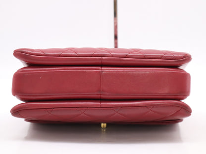 CHANEL Lambskin Matelasse Top Handle 2-Way Handbag in Pink with Chain Shoulder Strap