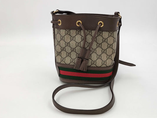 GUCCI GG Supreme 550620 GG Supreme Offdia Mini Bucket Shoulder Bag Brown