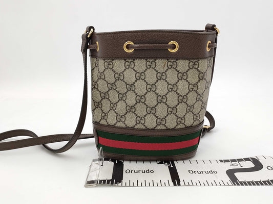 GUCCI GG Supreme 550620 GG Supreme Offdia Mini Bucket Shoulder Bag Brown