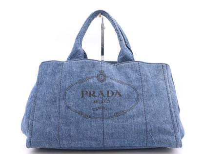 PRADA Denim Canapa Tote #L Blue Tote Bag